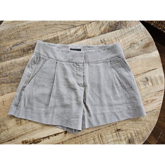 Theory Beige Linen Blend Shorts Women's Size 0 Chino City Boho Beach Resortwear - Picture 2 of 7